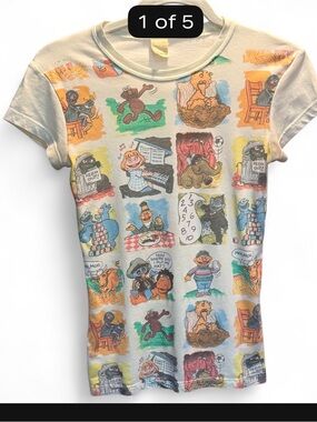 Vintage Mighty Fine Sesame Street All Over Print Baby Tee Size S Rare Grail